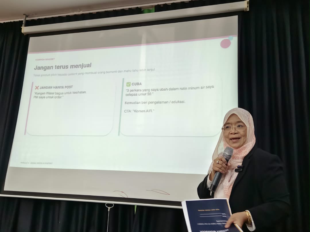Coach Ida speaking at a social media and content training module