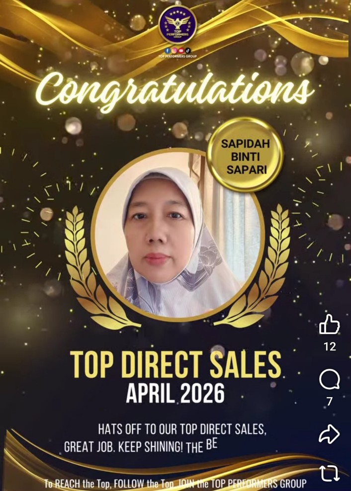 Top Direct Sales April 2026 recognition poster for Sapidah Binti Sapari